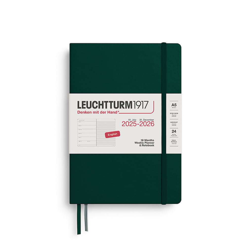 Leuchtturm, Green, Planners, Art & School, 2026, A5, Medium, 18 Month, Weekly, Notebook, Forest Green, 948107